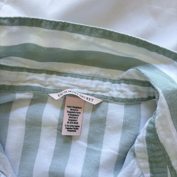 Victoria's Secret VS Long Sleeve Green Striped Button Up Top Bottoms Womens L - Picture 2 of 13